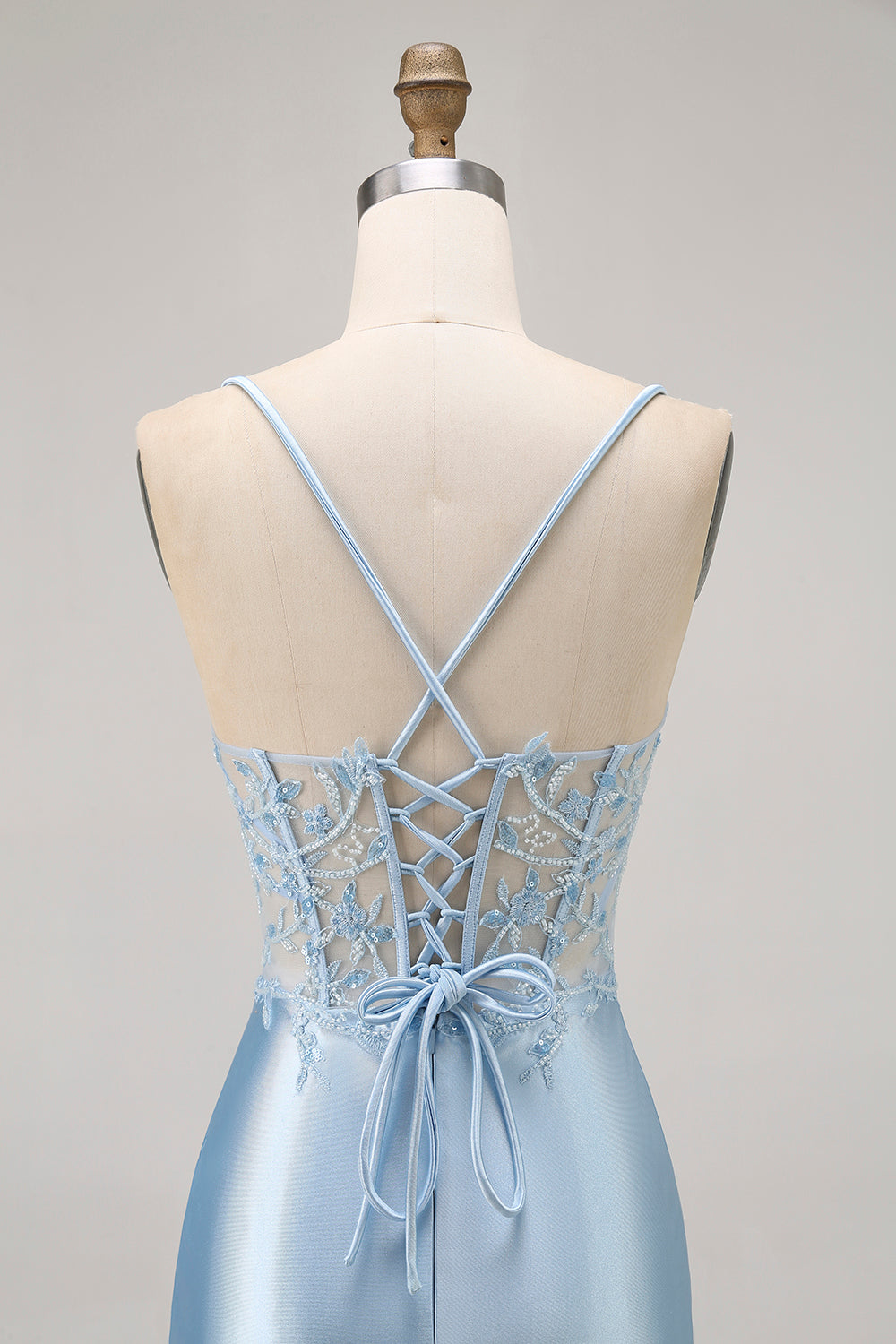 Blue Bodycon Satin Corset Homecoming Dress with Appliques