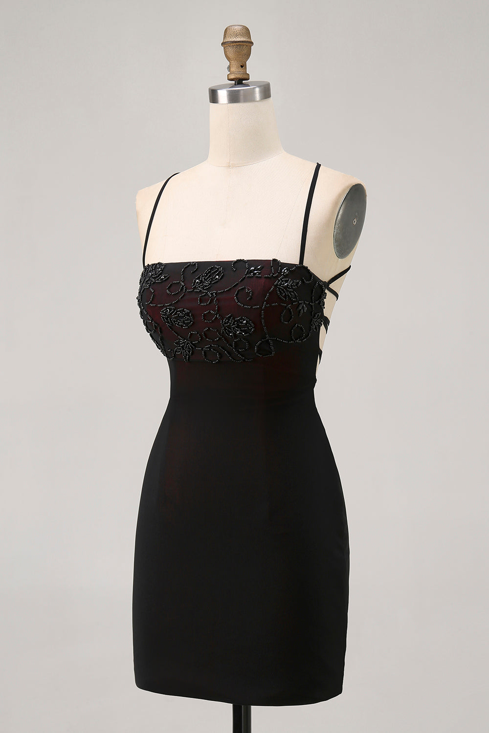 Black Spaghetti Straps Bodycon Homecoming Dress with Lace-up Back