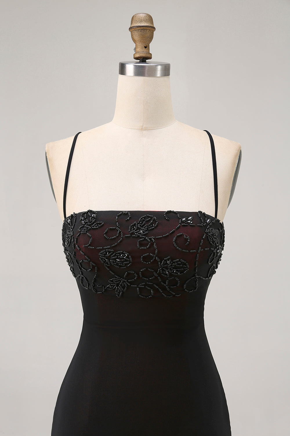 Black Spaghetti Straps Bodycon Homecoming Dress with Lace-up Back