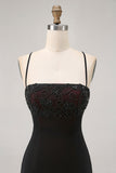 Black Spaghetti Straps Bodycon Homecoming Dress with Lace-up Back
