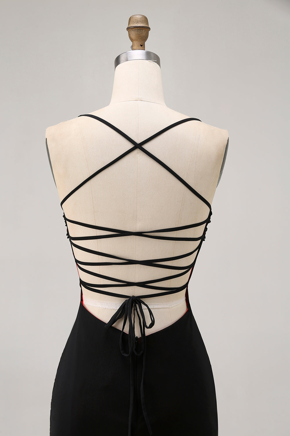 Black Spaghetti Straps Bodycon Homecoming Dress with Lace-up Back