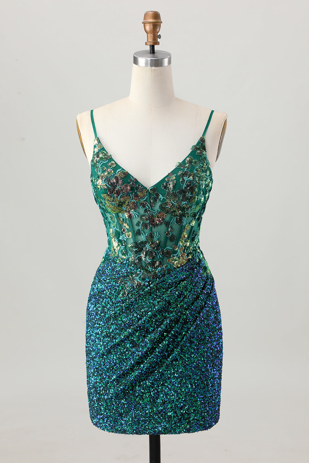Sparkly Dark Green Corset Bodycon Homecoming Dress with Appliques