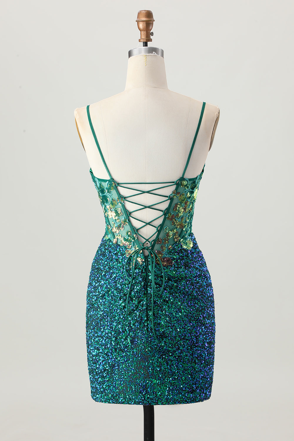 Sparkly Dark Green Corset Bodycon Homecoming Dress with Appliques