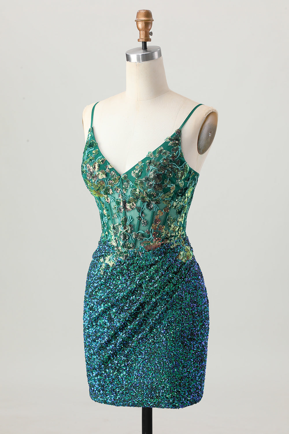 Sparkly Dark Green Corset Bodycon Homecoming Dress with Appliques