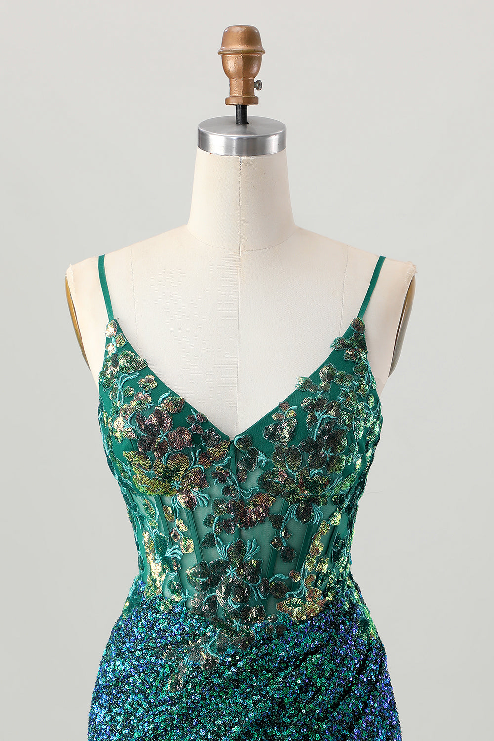 Sparkly Dark Green Corset Bodycon Homecoming Dress with Appliques