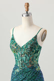 Sparkly Dark Green Corset Bodycon Homecoming Dress with Appliques
