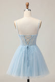 Cute Light Blue A-Line Sequined Homecoming Dress