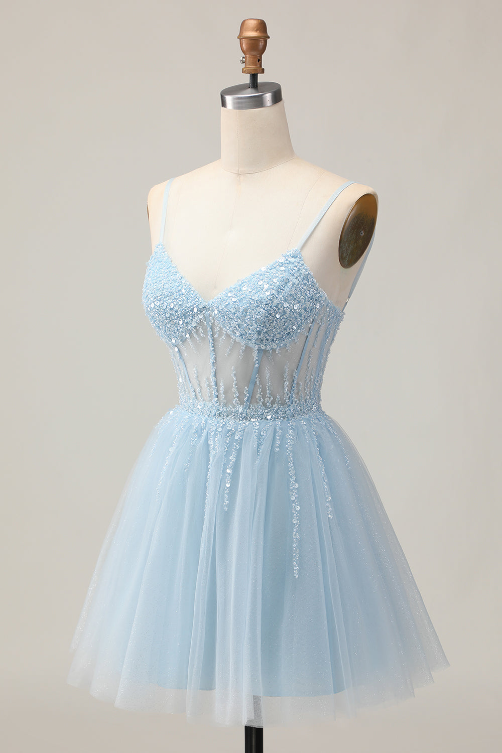Cute Light Blue A-Line Sequined Homecoming Dress