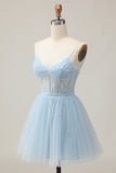 Cute Light Blue A-Line Sequined Homecoming Dress