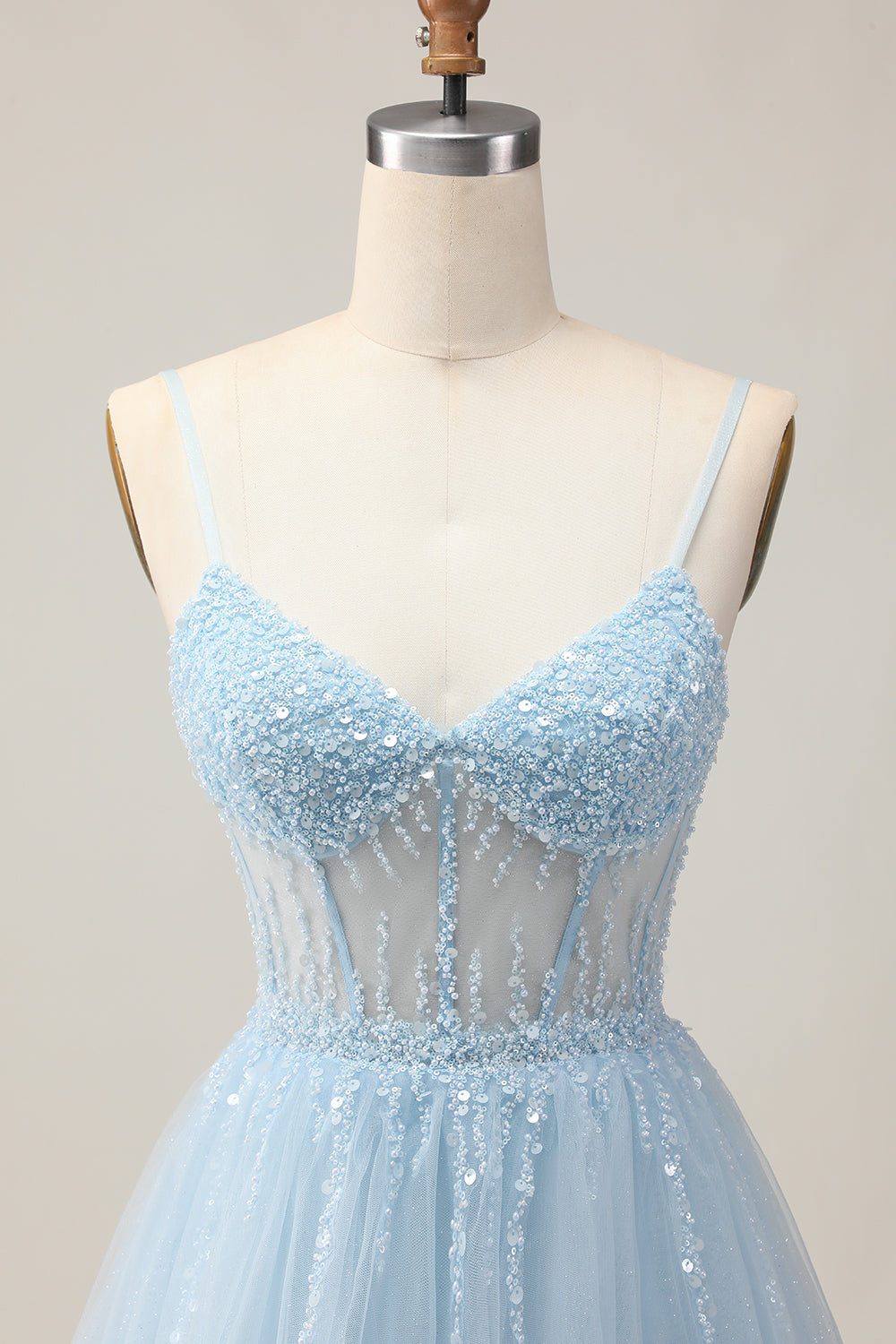 Cute Light Blue A-Line Sequined Homecoming Dress