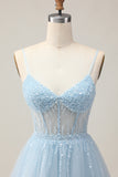 Cute Light Blue A-Line Sequined Homecoming Dress
