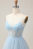 Cute Light Blue A-Line Sequined Homecoming Dress