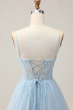 Cute Light Blue A-Line Sequined Homecoming Dress