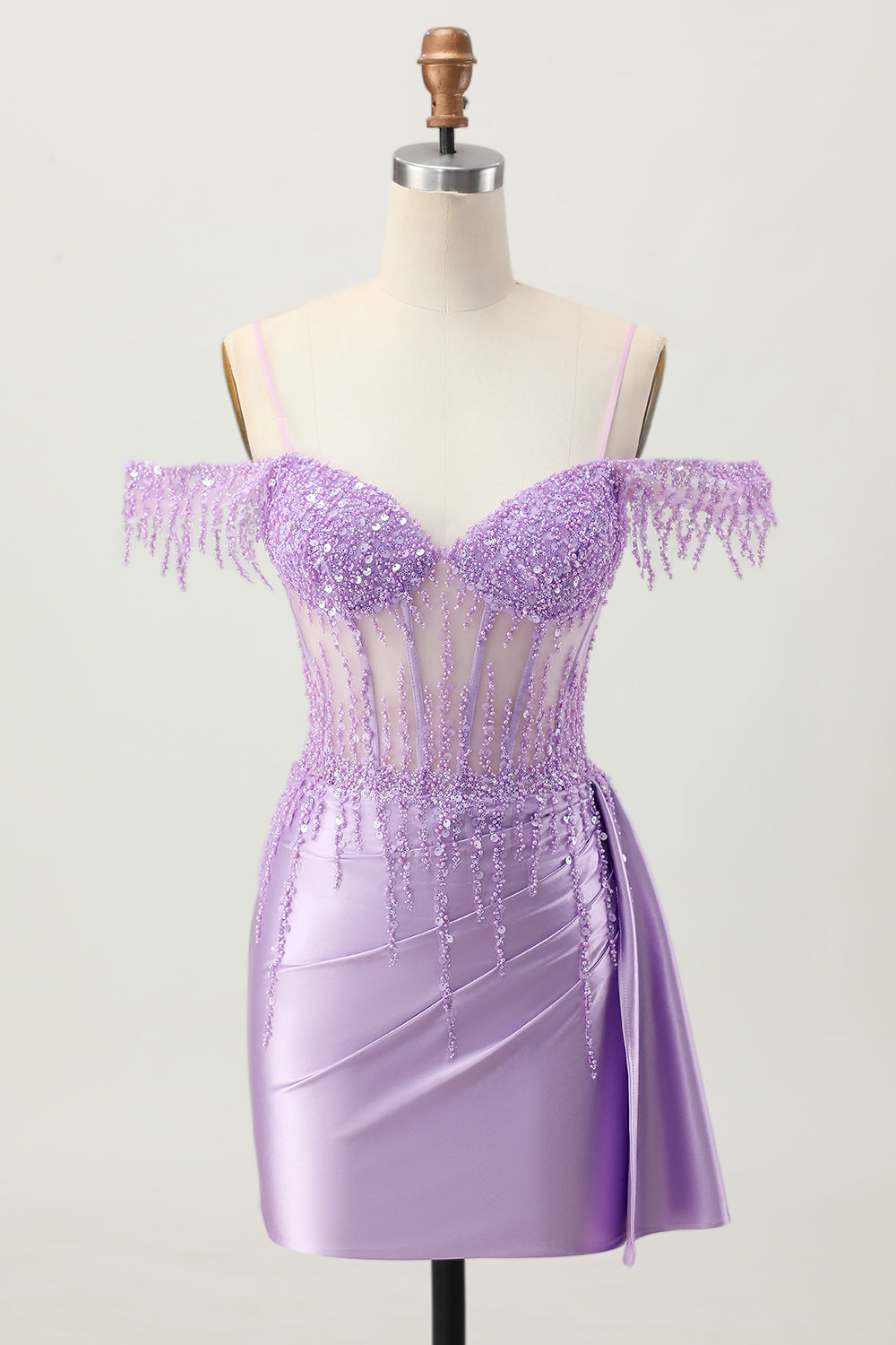 Cold Shoulder Bodycon Purple Homecoming Dress With Beading