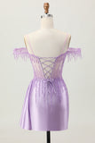 Cold Shoulder Bodycon Purple Homecoming Dress With Beading