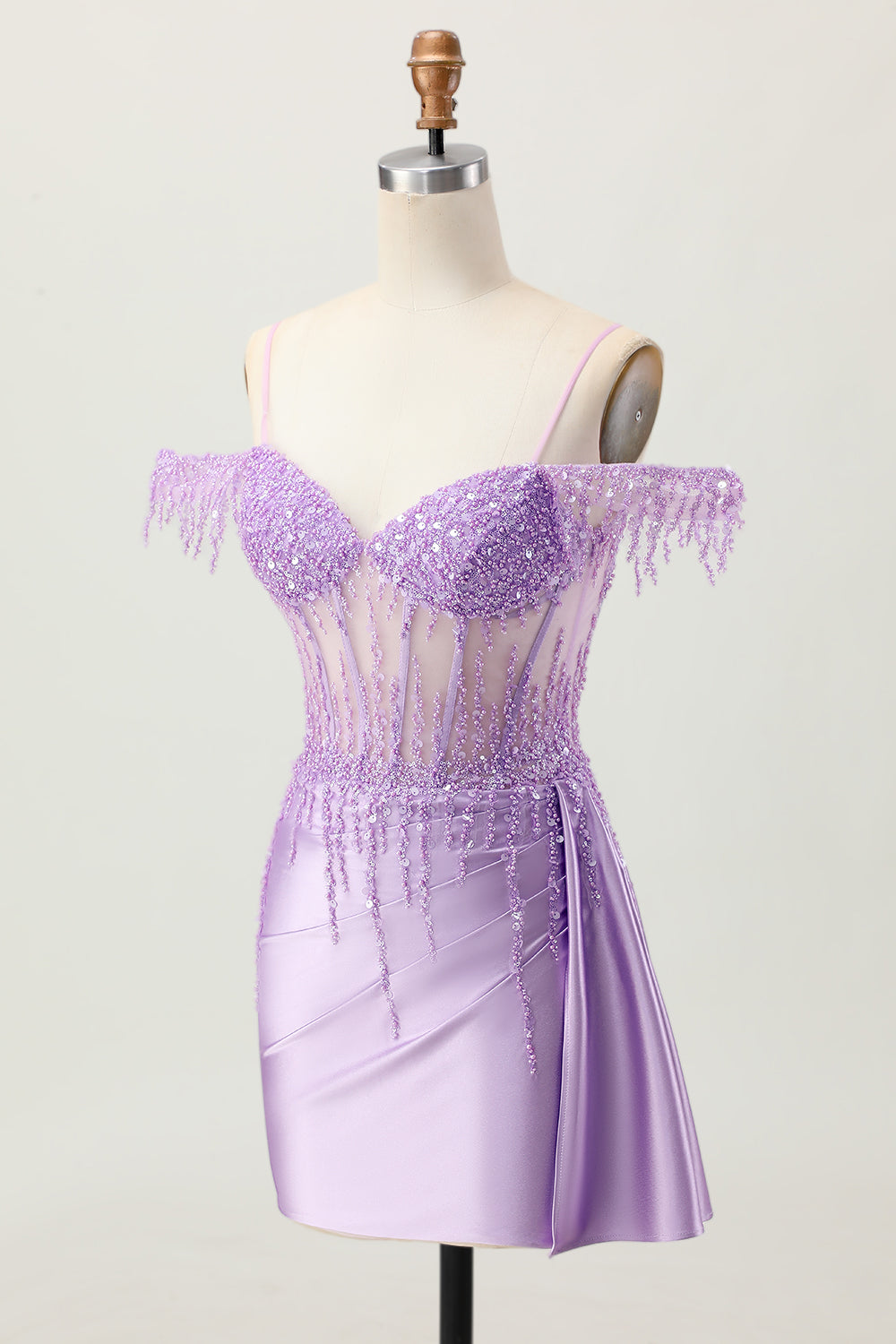 Cold Shoulder Bodycon Purple Homecoming Dress With Beading