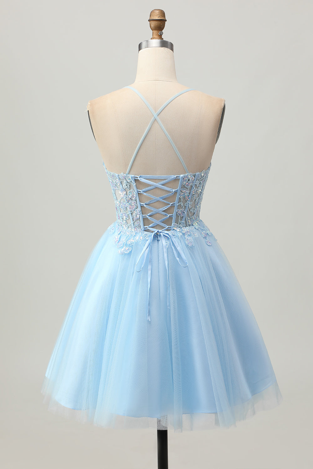 Corset Light Blue A Line Homecoming Dress With Appliques