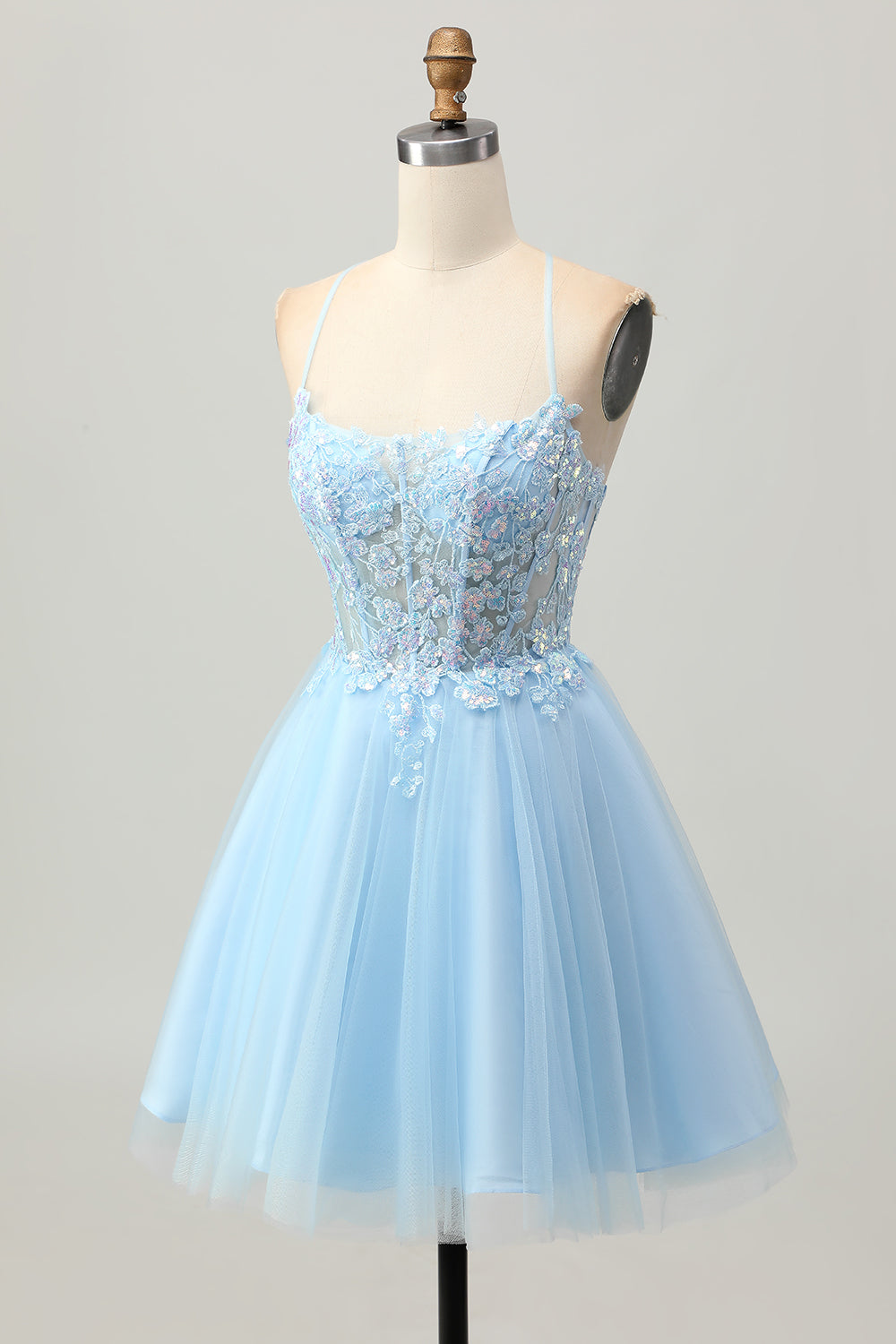 Corset Light Blue A Line Homecoming Dress With Appliques