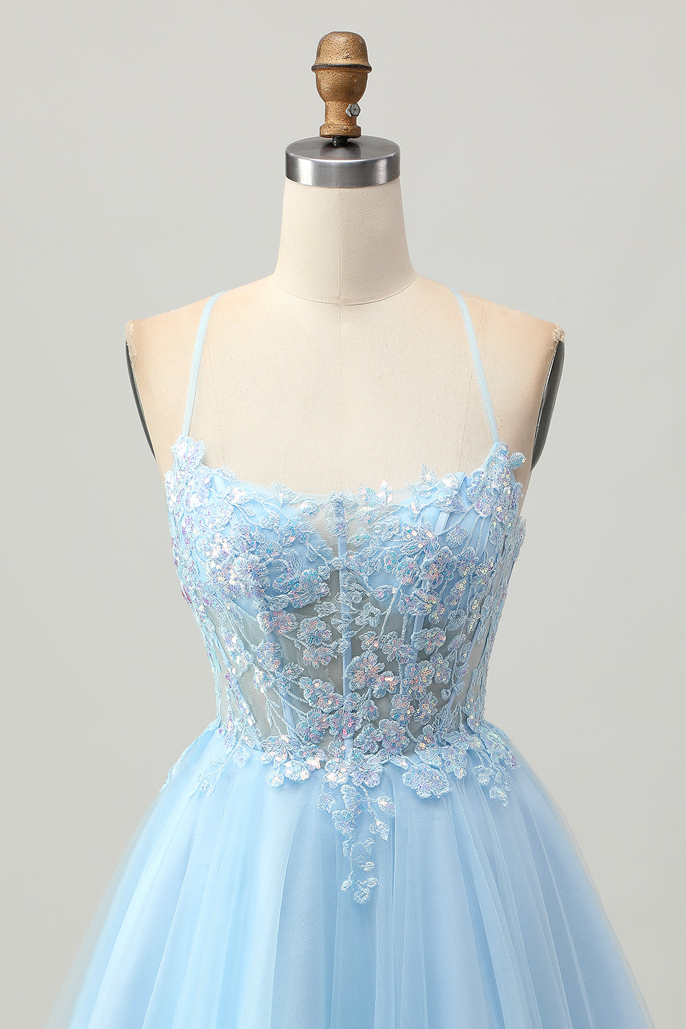 Corset Light Blue A Line Homecoming Dress With Appliques