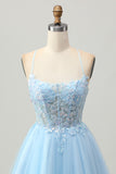 Corset Light Blue A Line Homecoming Dress With Appliques