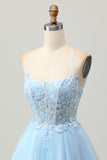 Corset Light Blue A Line Homecoming Dress With Appliques