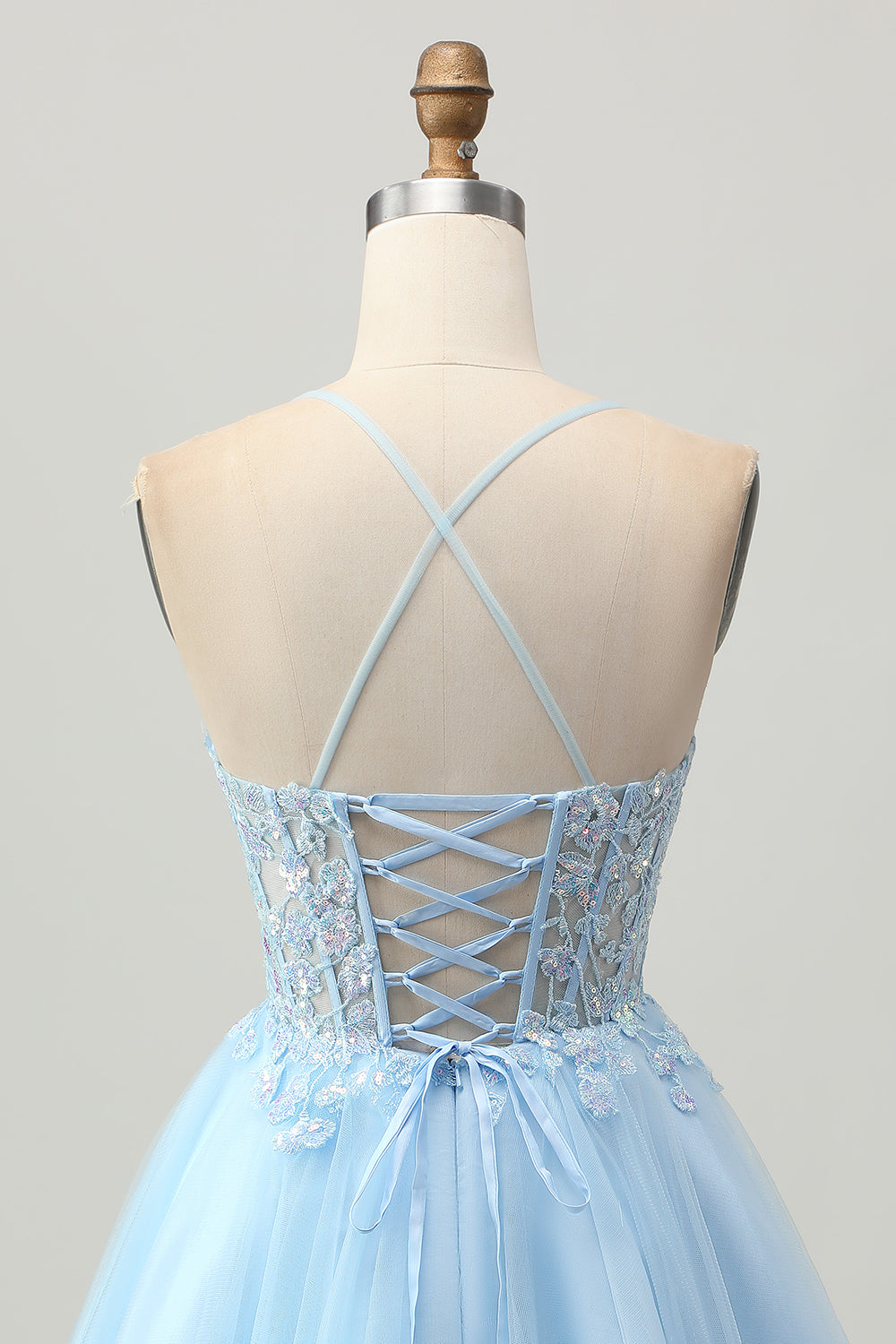 Corset Light Blue A Line Homecoming Dress With Appliques