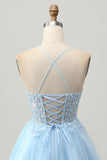 Corset Light Blue A Line Homecoming Dress With Appliques
