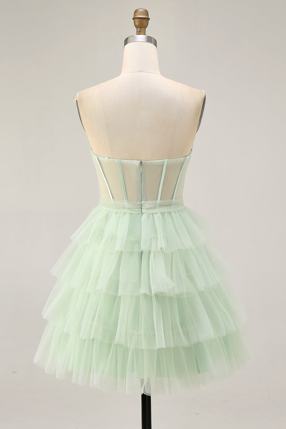 Tiered A-Line Corset Strapless Light Green Homecoming Dress