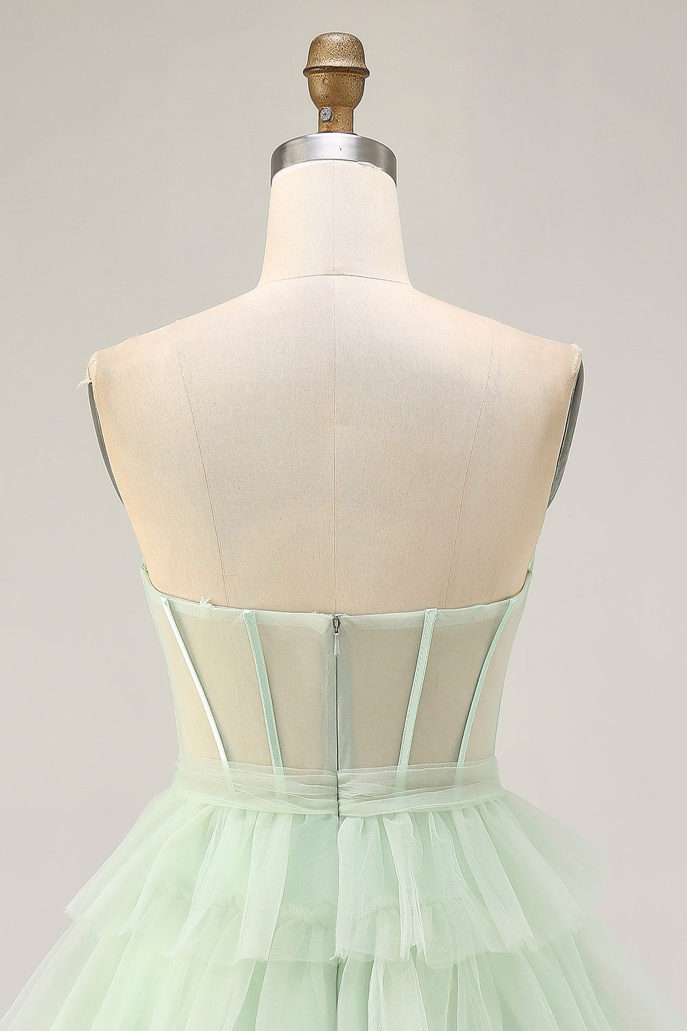 Tiered A-Line Corset Strapless Light Green Homecoming Dress