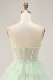 Tiered A-Line Corset Strapless Light Green Homecoming Dress