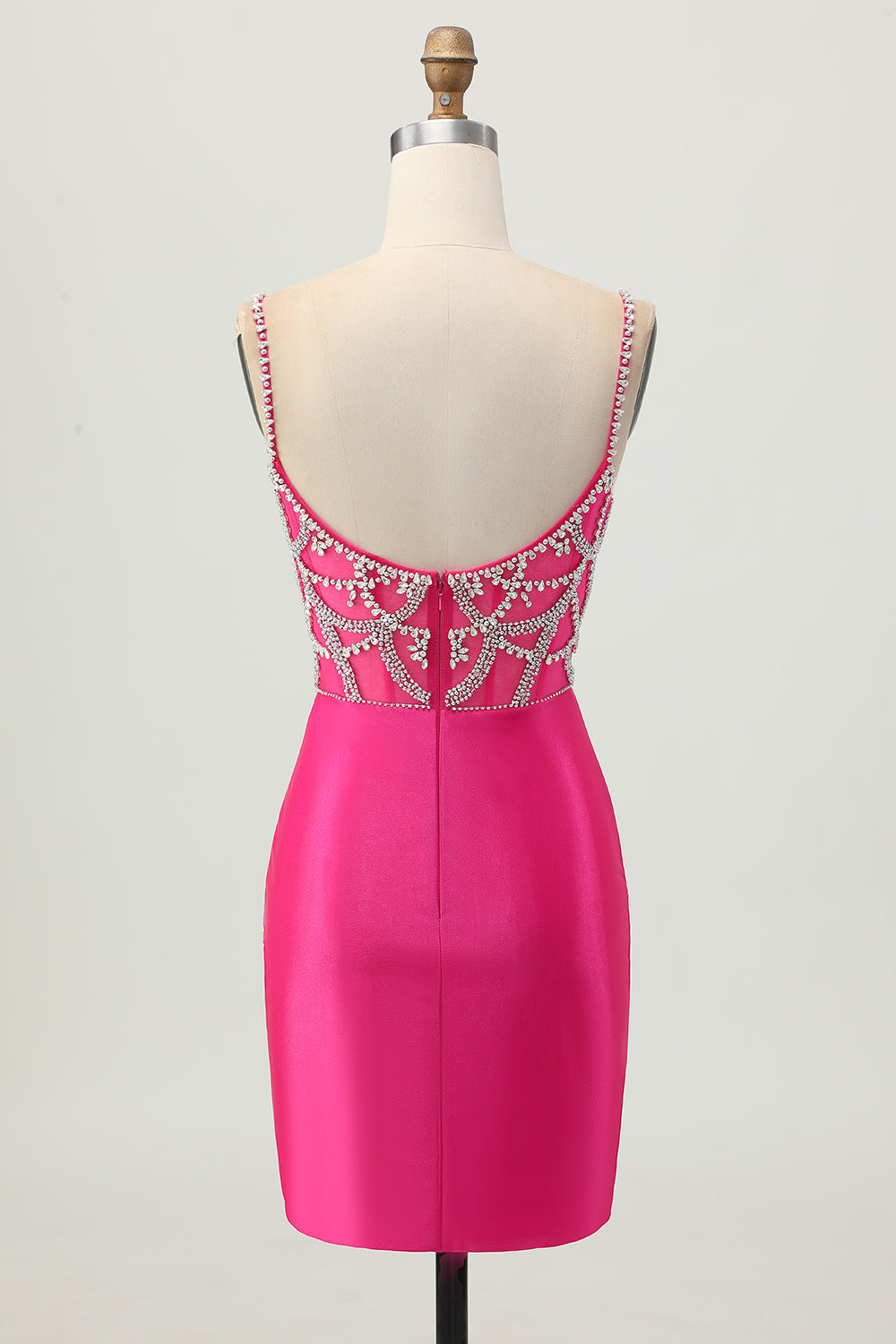 Fuchsia Beaded Satin Bodycon Homecoming Dress With Slit