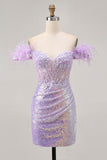 Sparkly Lilac Off The Shoulder Bodycon Corset Homecoming Dress