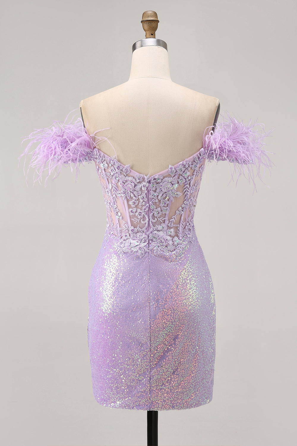 Sparkly Lilac Off The Shoulder Bodycon Corset Homecoming Dress