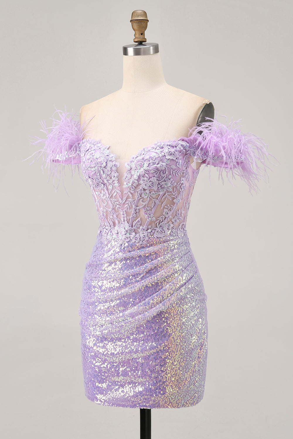 Sparkly Lilac Off The Shoulder Bodycon Corset Homecoming Dress