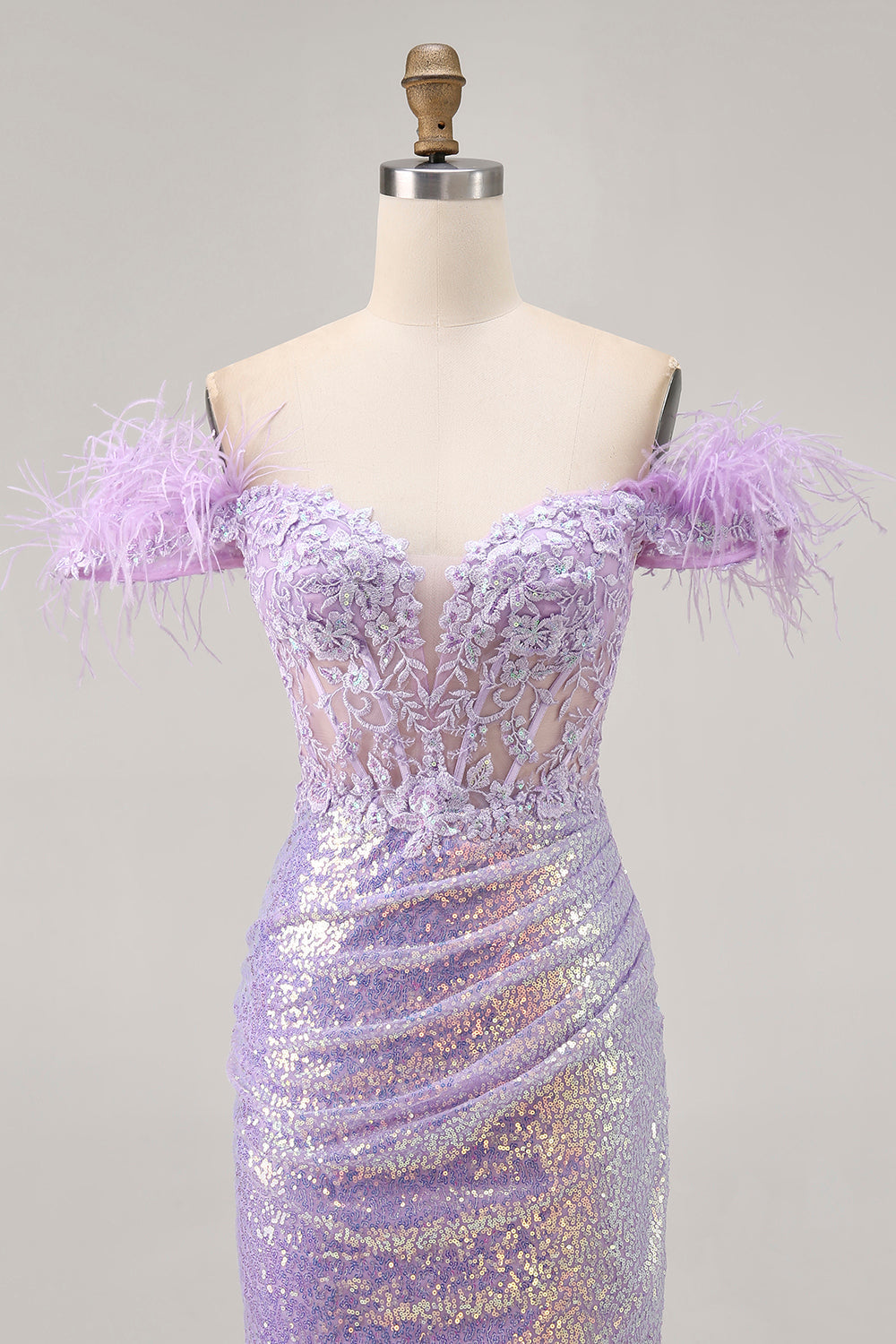Sparkly Lilac Off The Shoulder Bodycon Corset Homecoming Dress