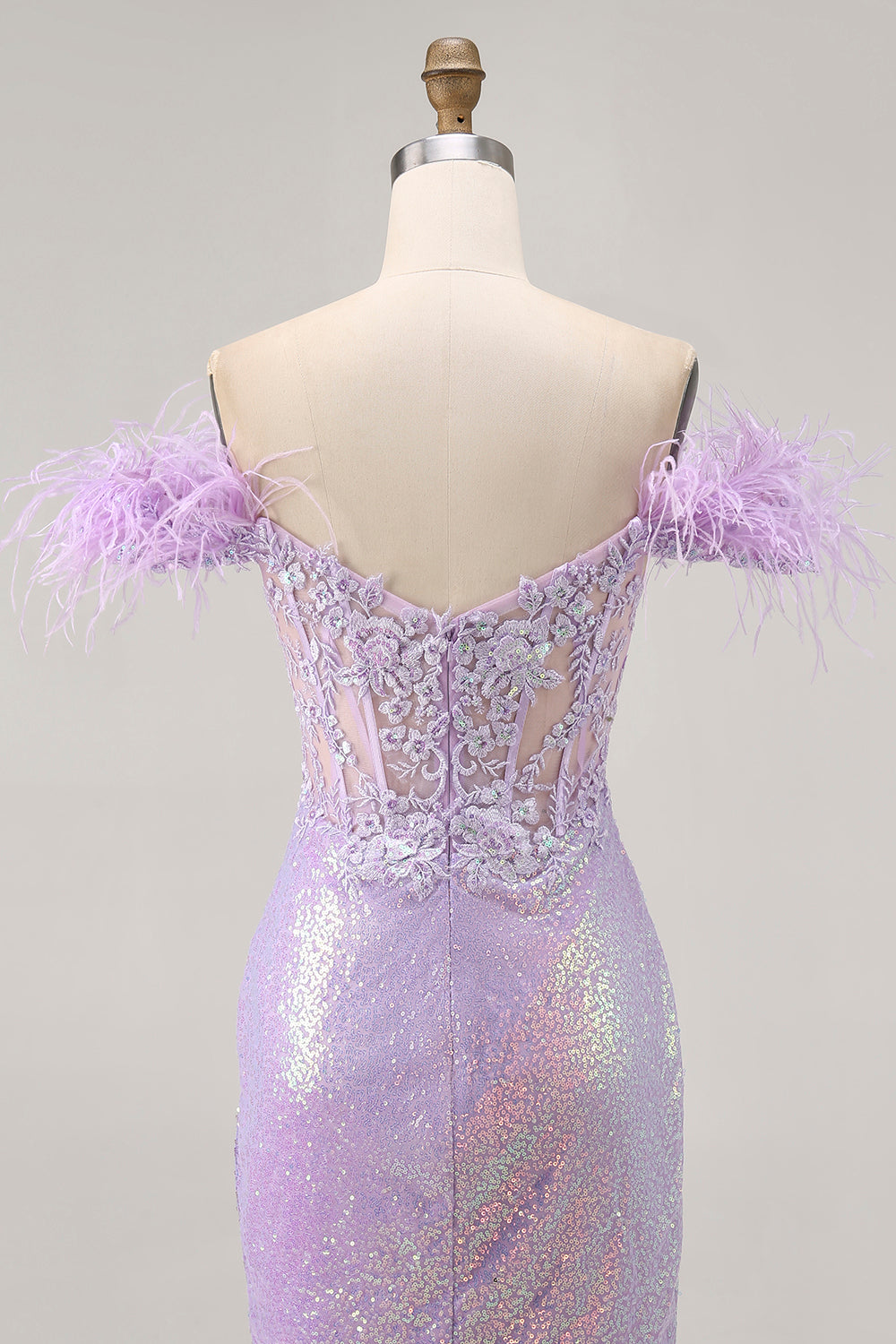 Sparkly Lilac Off The Shoulder Bodycon Corset Homecoming Dress
