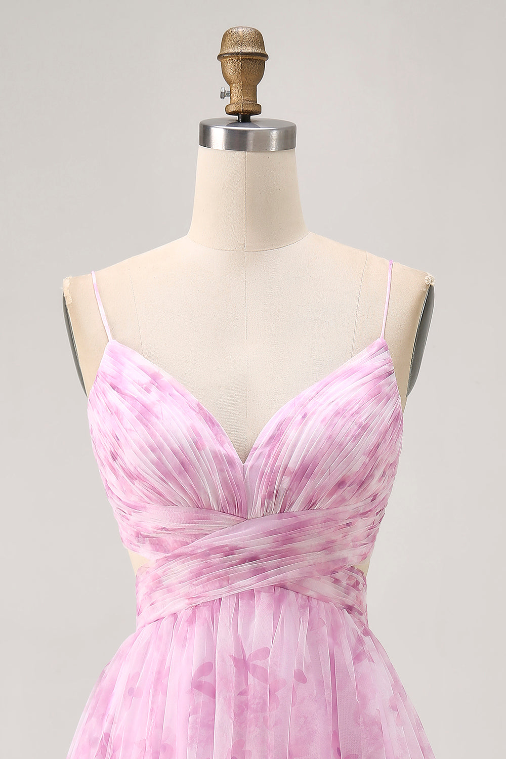 Printed A-Line Pink Flower Homecoming Dress with Lace-up Back