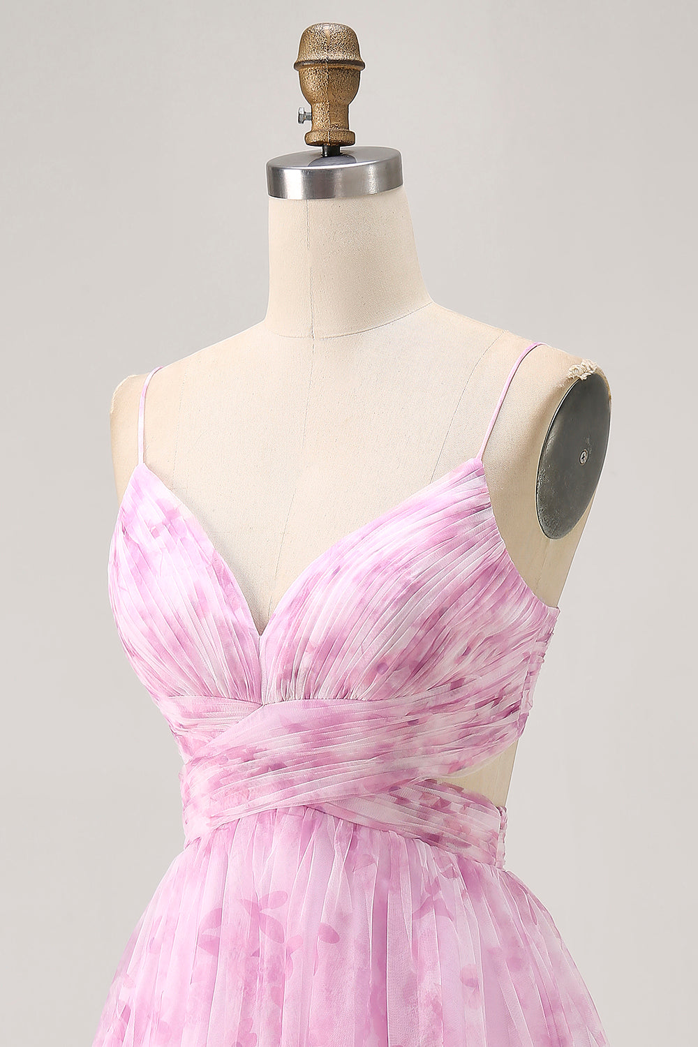 Printed A-Line Pink Flower Homecoming Dress with Lace-up Back
