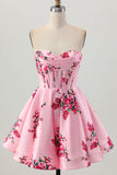 Pink Flower Sweetheart A Line Corset Homecoming Dress