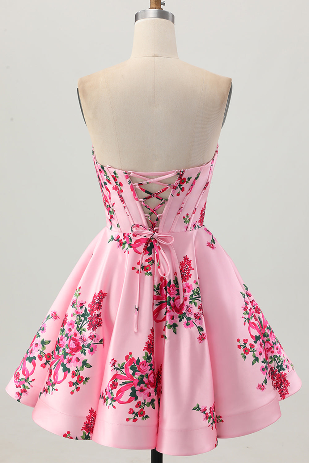 Pink Flower Sweetheart A Line Corset Homecoming Dress