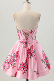 Pink Flower Sweetheart A Line Corset Homecoming Dress