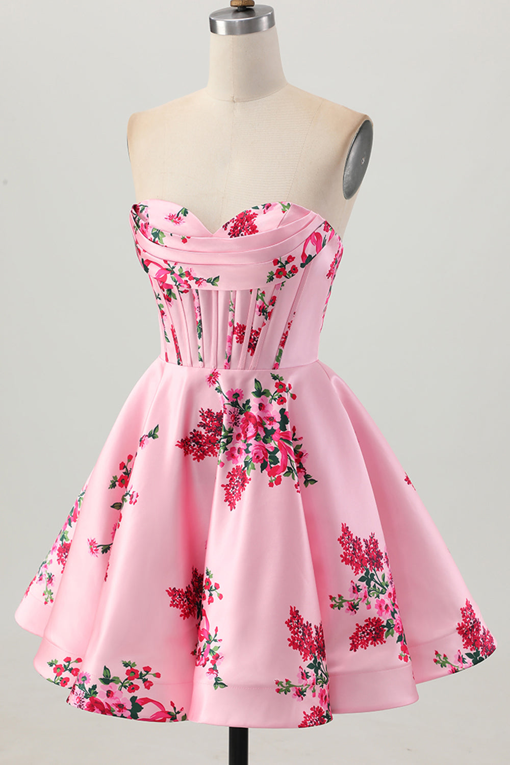 Pink Flower Sweetheart A Line Corset Homecoming Dress