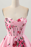 Pink Flower Sweetheart A Line Corset Homecoming Dress