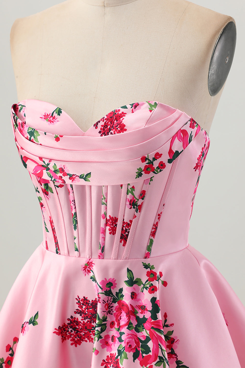 Pink Flower Sweetheart A Line Corset Homecoming Dress