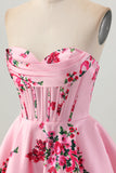Pink Flower Sweetheart A Line Corset Homecoming Dress