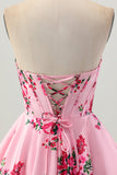 Pink Flower Sweetheart A Line Corset Homecoming Dress