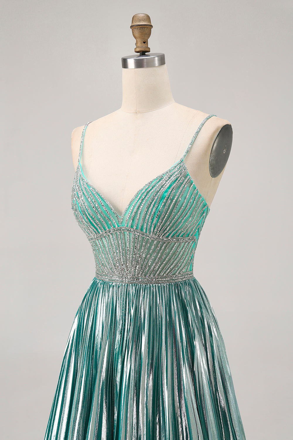 Metallic Satin Green A Line Homecoming Dress with Beading