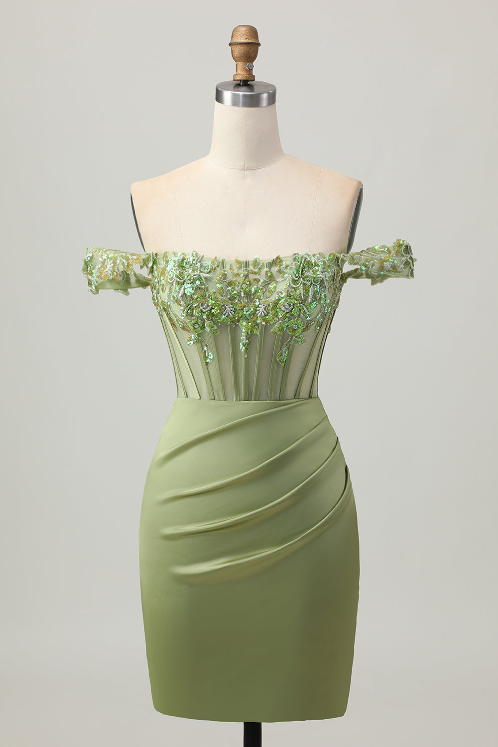 Off The Shoulder Corset Bodycon Green Homecoming Dress with Appliques