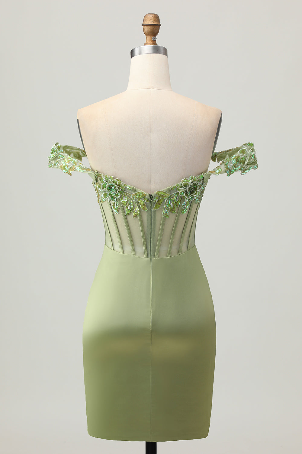 Off The Shoulder Corset Bodycon Green Homecoming Dress with Appliques