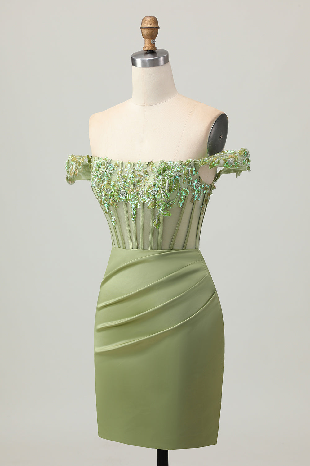 Off The Shoulder Corset Bodycon Green Homecoming Dress with Appliques